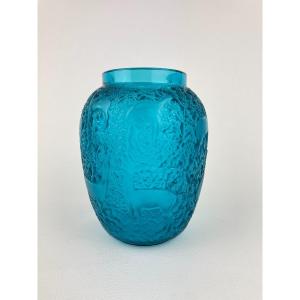 Vase « Biches » En Cristal Par Lalique – Bleu