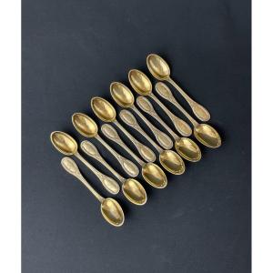 Twelve Small Spoons With Laurel Medallion In Vermeil
