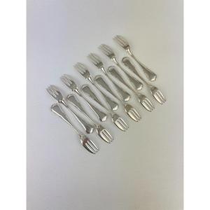 Twelve Cake Forks In Foreign Silver