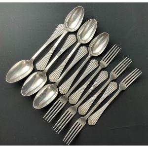 Six Louis XVI Style Table Cutlery In Sterling Silver In Box