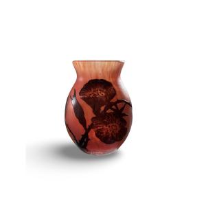 Small Orange Delatte Nancy Vase Acid Etched