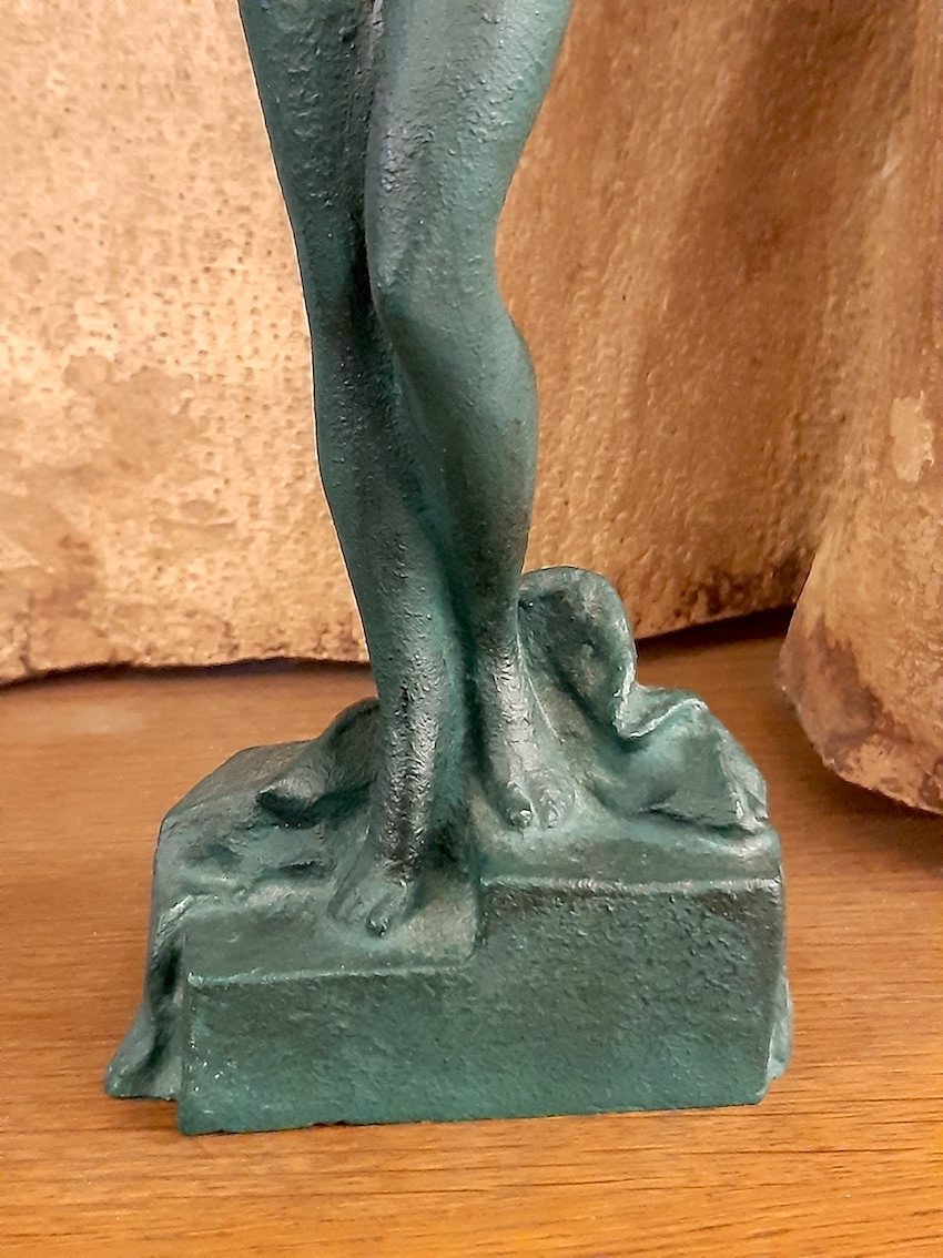 Le Faguays - Sculpture Bronze Art Deco 1930 - 27 cm Femme Nue Bronze Patiné Nymphe signé signed-photo-3