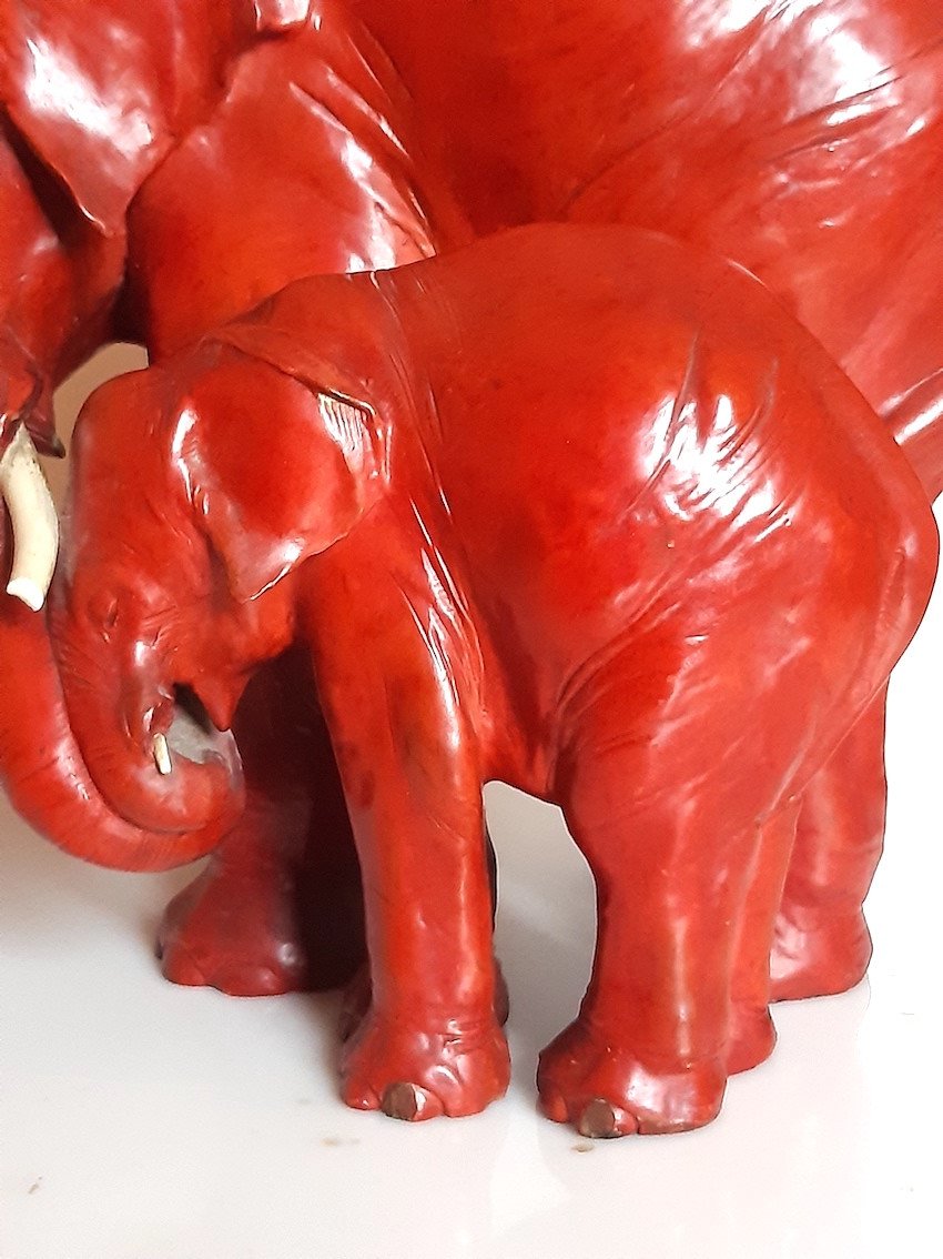 Cacciapuoti - 1930 Art Deco Terracotta Sculpture Elephant And Cub - Italy-photo-3