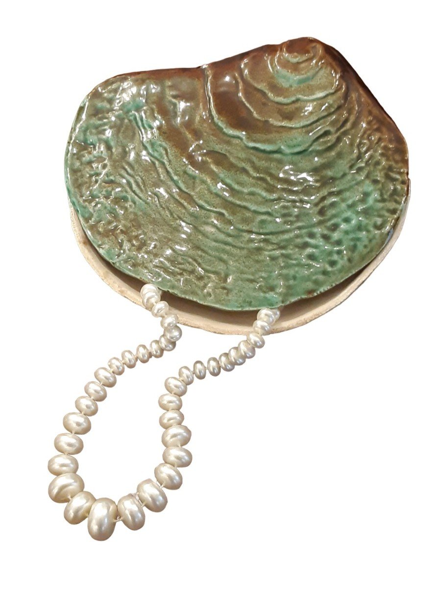 Suzy Coste - Glazed Ceramic Shell Bonbonniere Baguier Jewelery Box-photo-2