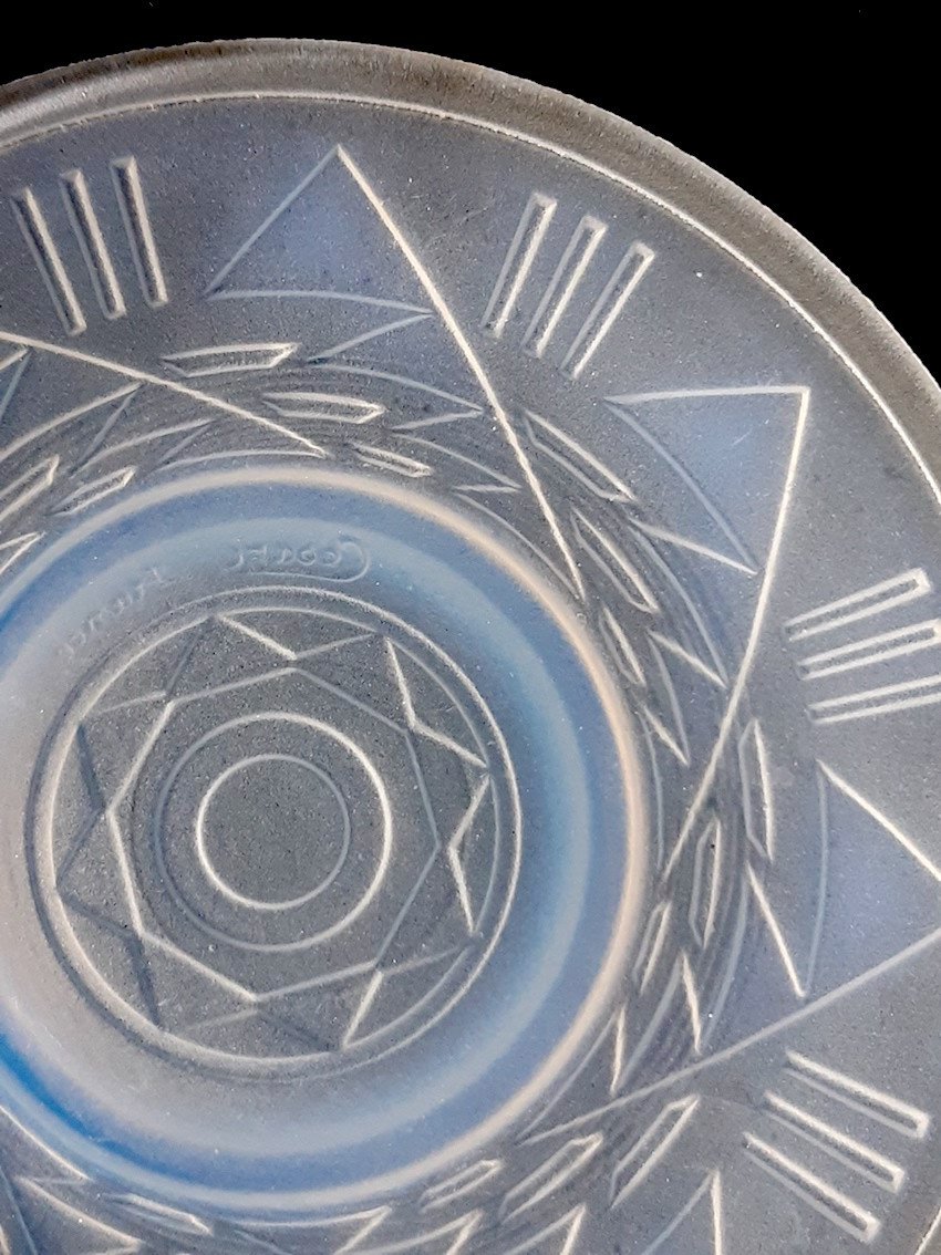Service Art Deco 1930 12 Assiettes Dessert Verre Opalescent Geometrique Moderniste-photo-5