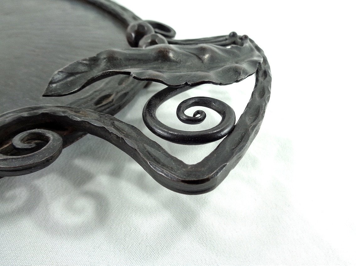 Plateau Art Deco 1925 1930 Fer Forgé Gauthier Plateau Rond Art Déco Wrought Iron Tray-photo-1