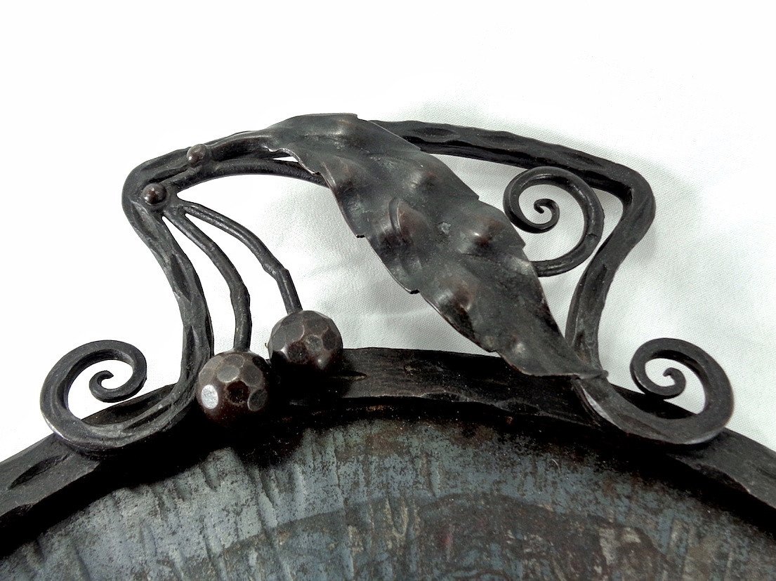 Plateau Art Deco 1925 1930 Fer Forgé Gauthier Plateau Rond Art Déco Wrought Iron Tray-photo-3