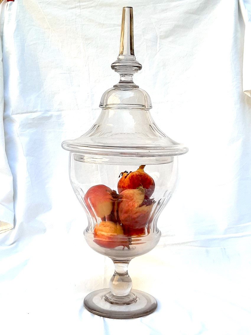 62 Cm! Large Napoleon III Crystal Charger Drageoir On Foot Covered Pot Pharmacy Sweets 19 Th-photo-1