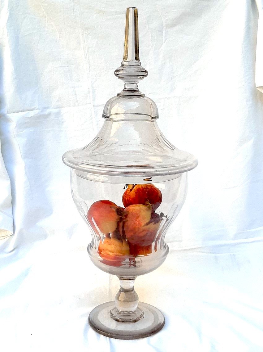 62 Cm! Large Napoleon III Crystal Charger Drageoir On Foot Covered Pot Pharmacy Sweets 19 Th