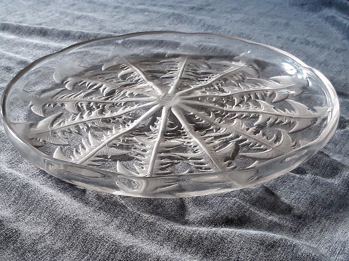 R. Lalique Pissenlit Charger 30 Cm Signed Vda René Lalique 1920s Art Deco Dish Art Glass-photo-5