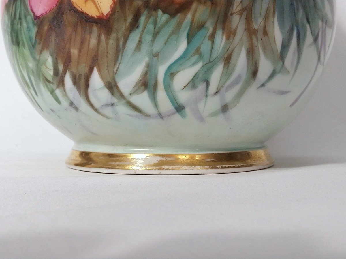 Very Large 18th / 19th Century Porcelain Vase Celadon Enamel Roses Pansies Bellflowers-photo-7