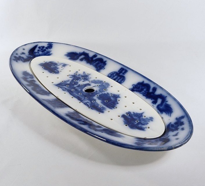 Vieillard - Grand Plat Poisson Faience Fine Modele Au Chinois Tonkin 19° Ceramique Bordeaux-photo-3