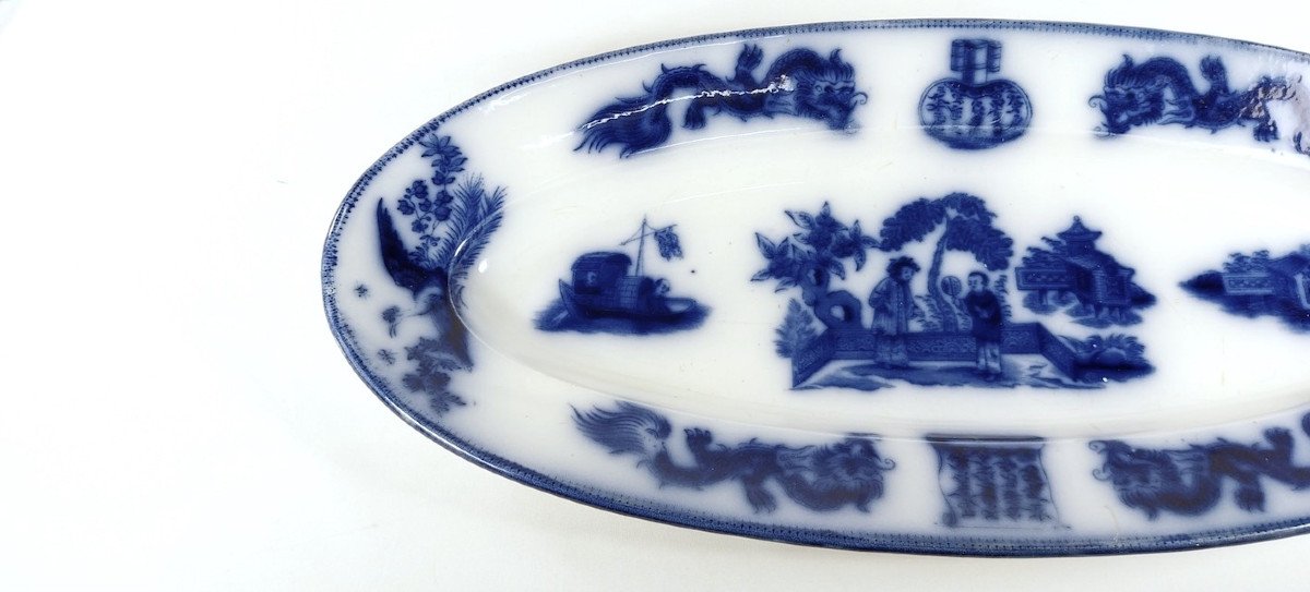 Vieillard - Grand Plat Poisson Faience Fine Modele Au Chinois Tonkin 19° Ceramique Bordeaux-photo-4