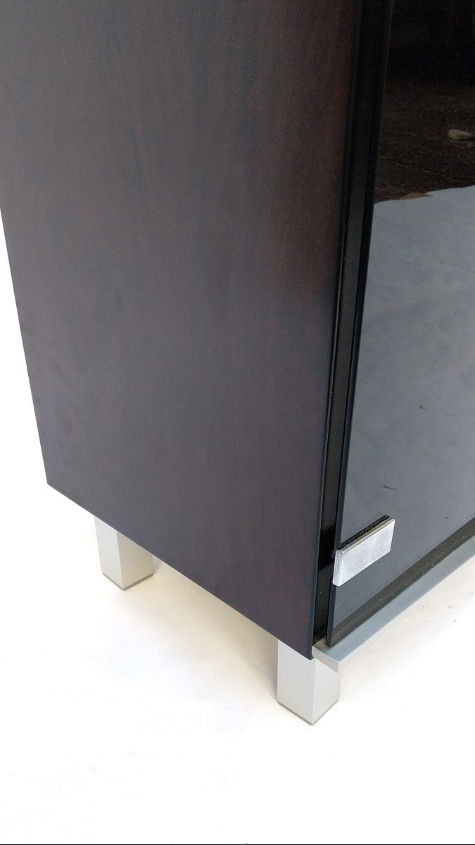 Meuble Vitrine 2 Portes Design Abbondinterni Italie 1970 Bois Palissandre Métal 105 Cm-photo-4