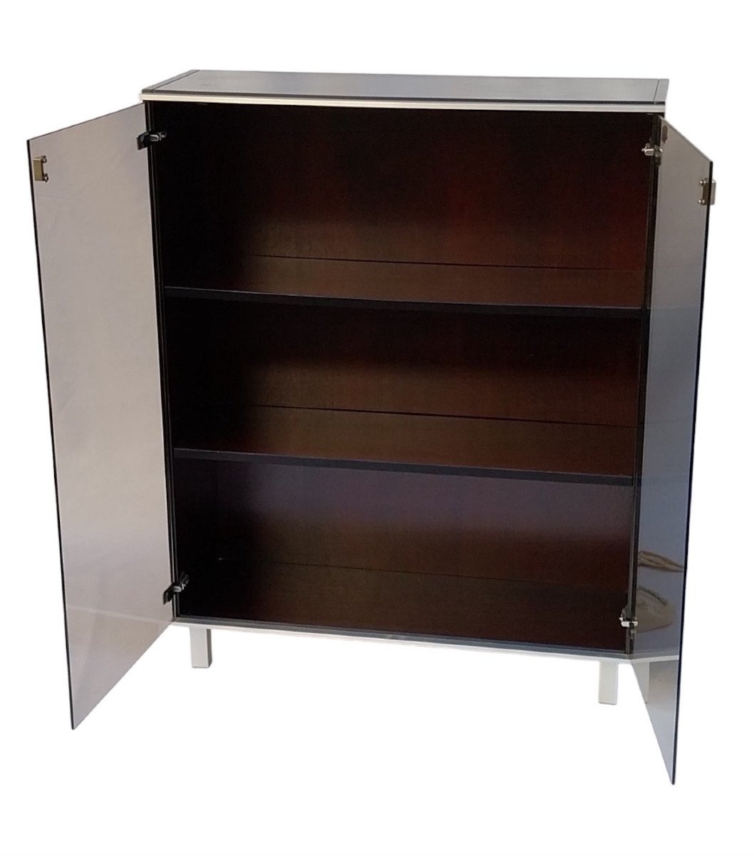 Meuble Vitrine 2 Portes Design Abbondinterni Italie 1970 Bois Palissandre Métal 105 Cm-photo-2