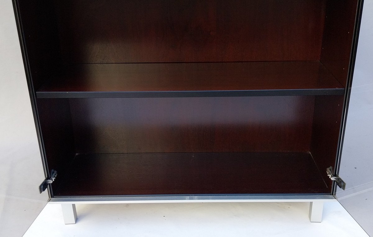 Meuble Vitrine 2 Portes Design Abbondinterni Italie 1970 Bois Palissandre Métal 105 Cm-photo-5