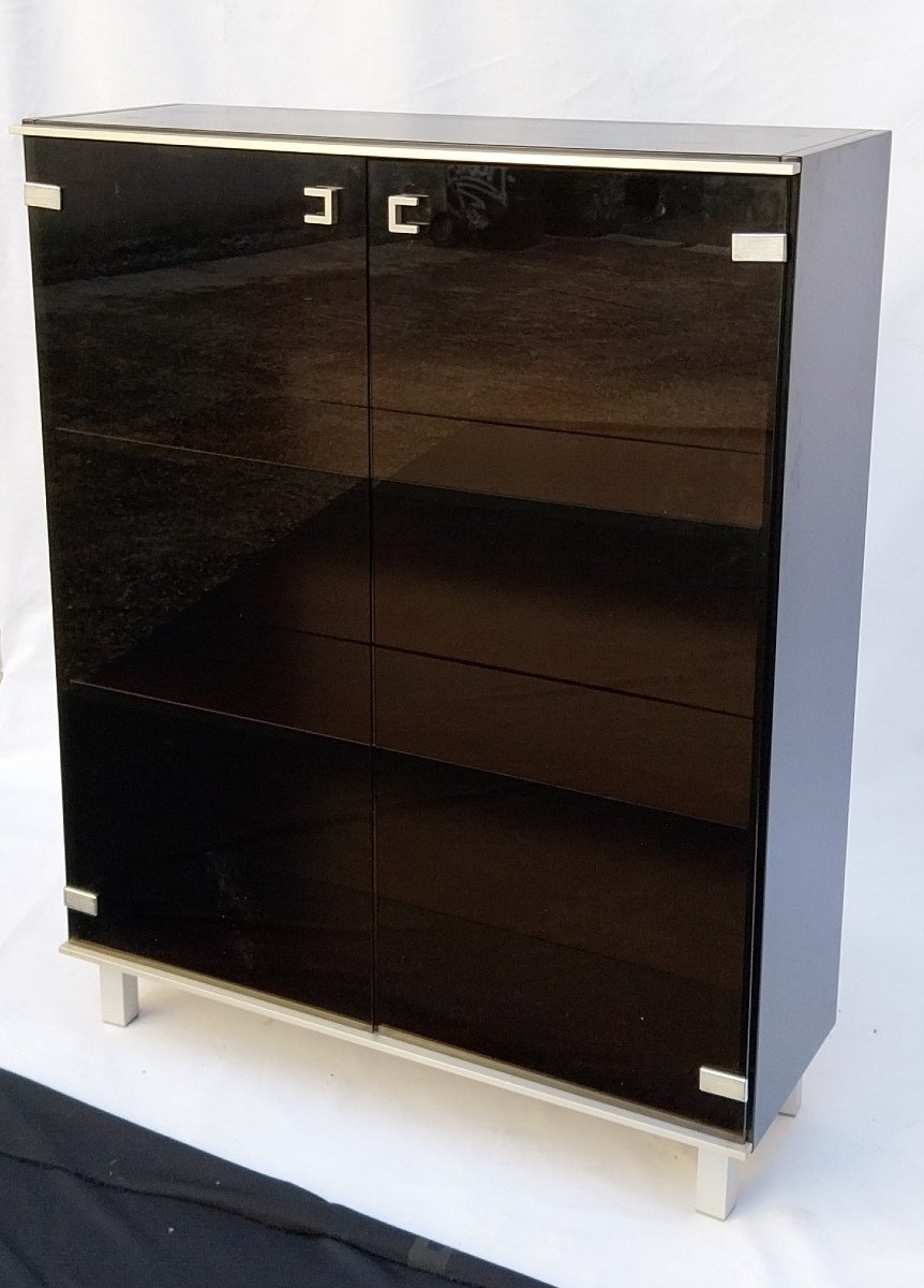 Meuble Vitrine 2 Portes Design Abbondinterni Italie 1970 Bois Palissandre Métal 105 Cm