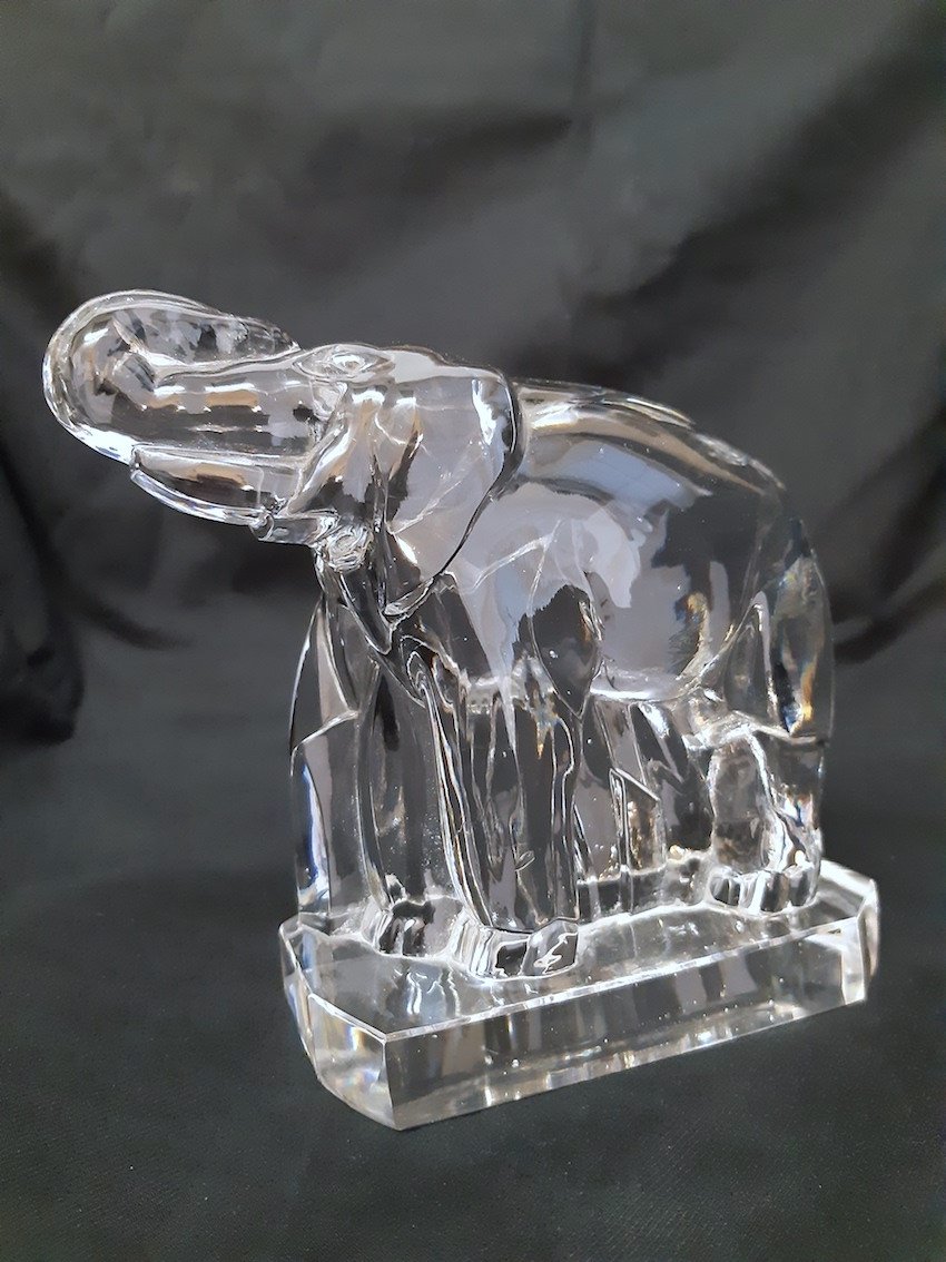 Art Deco 1925 Baccarat Elephant Georges Chevalier Cristal Sculpture Art Deco Geometrique-photo-2