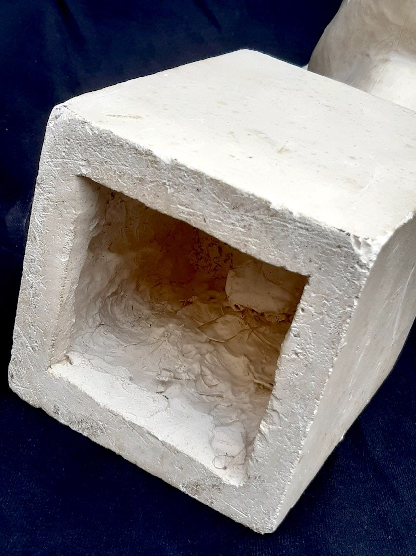Art Deco Plaster Head Sculpture, 1930, Signed, Male Subject On Base-photo-3