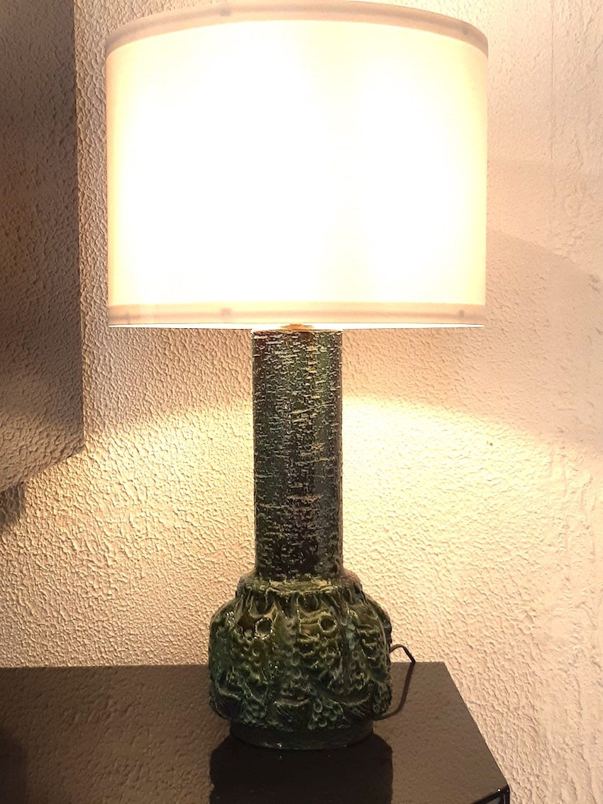 Ceramic Italy 60s - Green Enamel Ceramic Fish Lamp Signed Romacrea 1960 60s-photo-3
