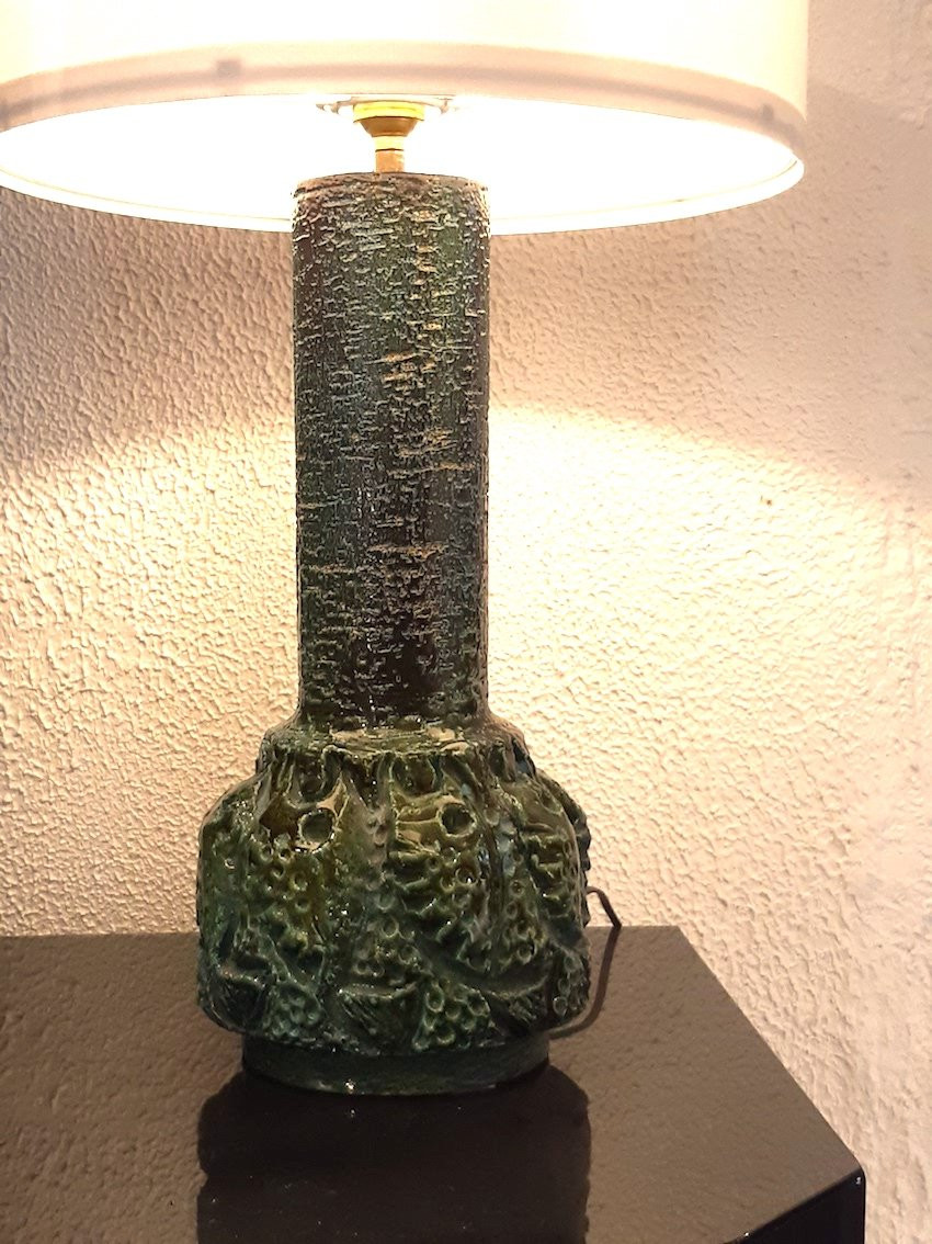 Ceramic Italy 60s - Green Enamel Ceramic Fish Lamp Signed Romacrea 1960 60s-photo-4