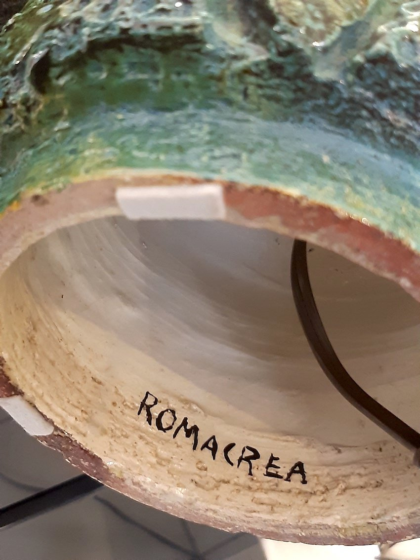 Ceramic Italy 60s - Green Enamel Ceramic Fish Lamp Signed Romacrea 1960 60s-photo-5