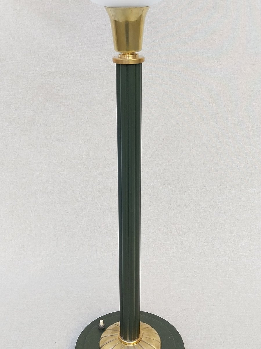 Art Deco - Grande Lampe De Bureau 1930 Laiton Bronze Patine Opaline Lampe Art Déco-photo-2