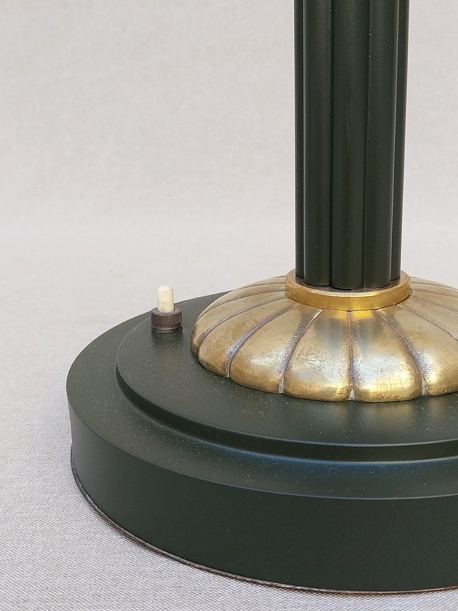 Art Deco - Grande Lampe De Bureau 1930 Laiton Bronze Patine Opaline Lampe Art Déco-photo-6