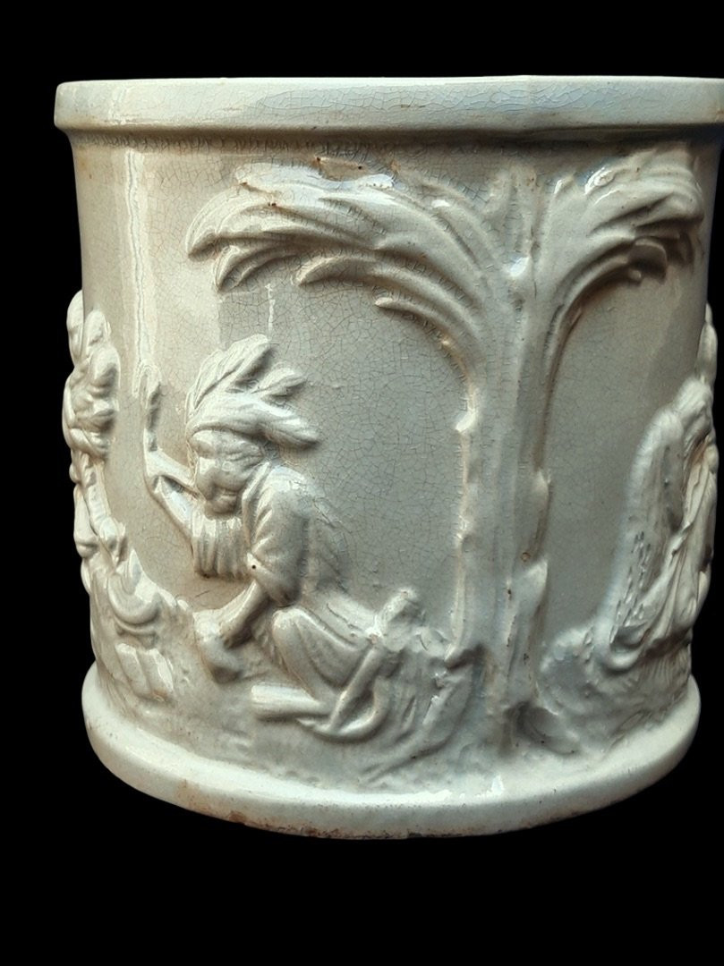 Vieillard Bordeaux pot céramique email céladon faience 19ème singes savants scène parodique-photo-4