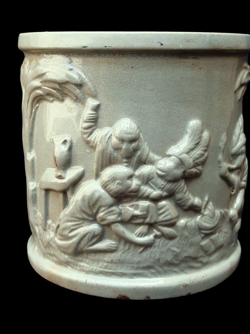 Vieillard Bordeaux pot céramique email céladon faience 19ème singes savants scène parodique-photo-3