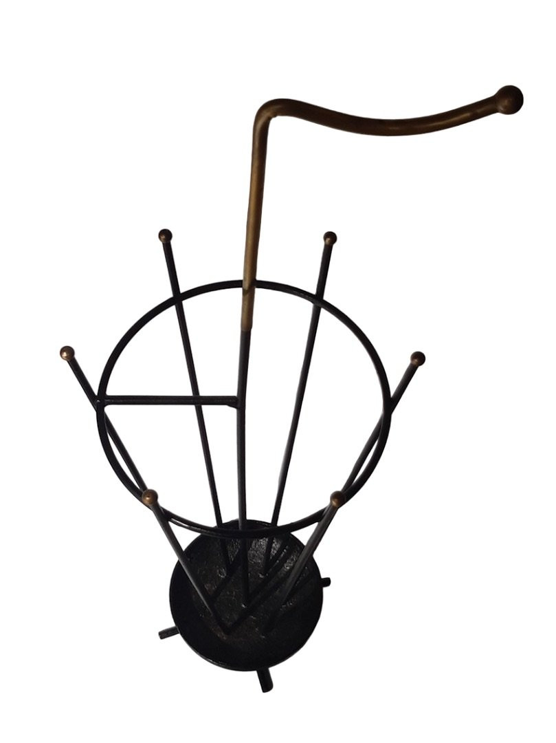 1950s 1960s Design French Umbrella Stand In Black Lacquered Iron And Gilded Brass 50s 60s-photo-4