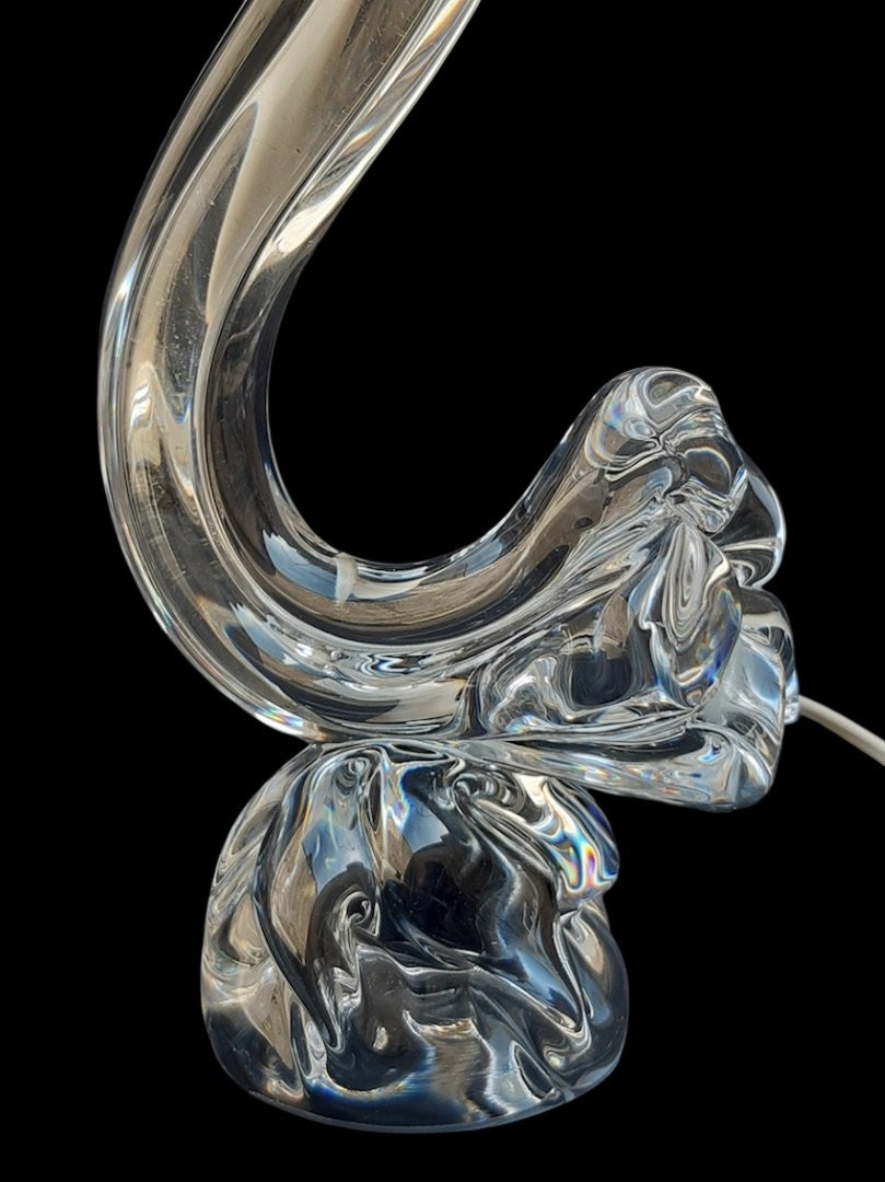 Daum - Grande lampe de table forme libre cristal design zoomorphe 1950 1960 signé -photo-3