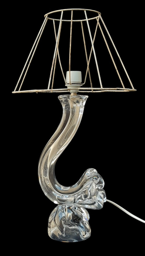 Daum - Grande lampe de table forme libre cristal design zoomorphe 1950 1960 signé 