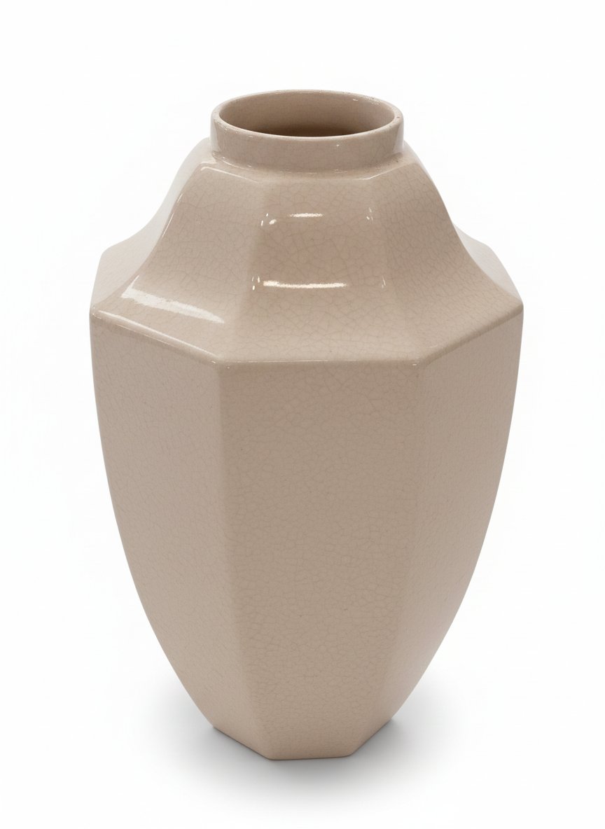 1930 Art Deco Vase  Crackle Glaze Ceramic Signed Boch La Louvière Geometric Design-photo-2