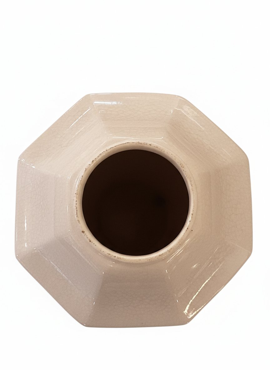 1930 Art Deco Vase  Crackle Glaze Ceramic Signed Boch La Louvière Geometric Design-photo-4