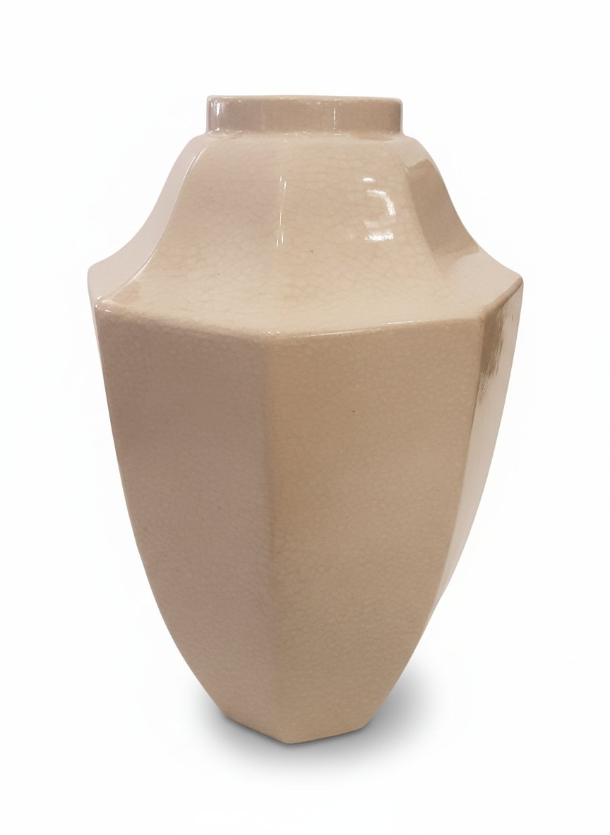 1930 Art Deco Vase  Crackle Glaze Ceramic Signed Boch La Louvière Geometric Design-photo-3
