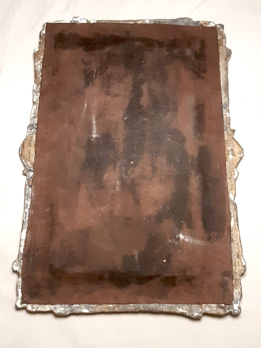 Irena Jaworska - Large Mirror, 60s Design Gilded Metal Glass Inclusions Line Vautrin's Workshop-photo-2