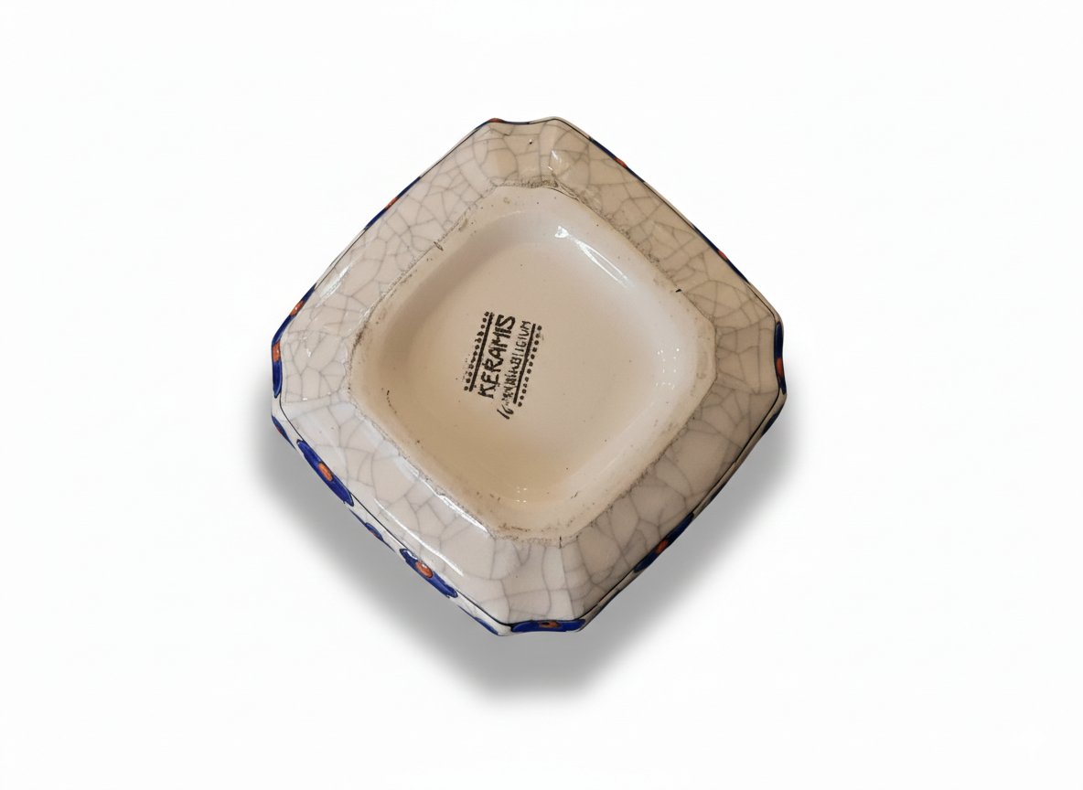 Keramis - 1930 Art Deco Candy Box - Crackled Ceramic, Colored Glaze, Stylized Design. Signed-photo-2