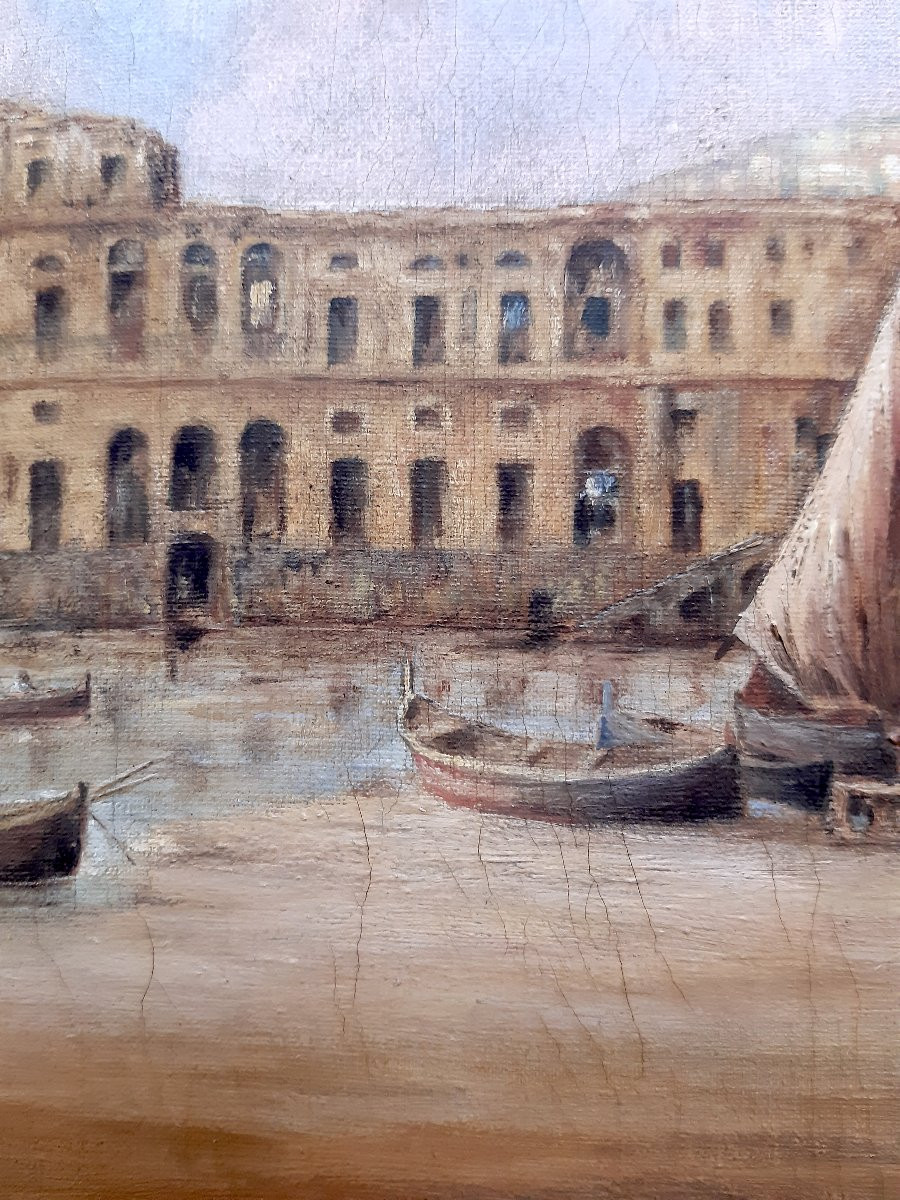 HST Vue De Naples Palais Donna Anna Palazzo Donn`Anna 1900  Tableau signé Italie Venise-photo-6