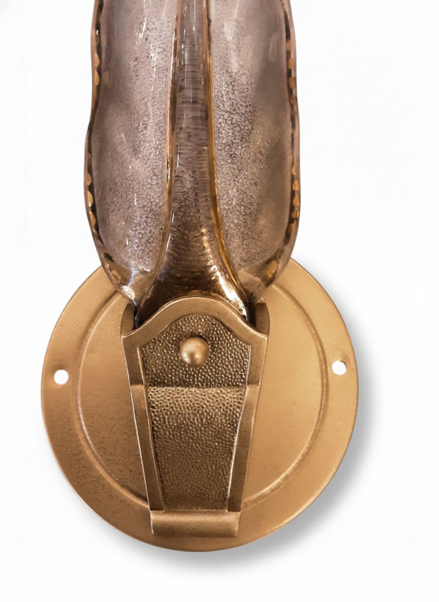 Art Deco 1930 Paire d’appliques murales palmes feuilles verre metal lampe art déco luminaire -photo-2