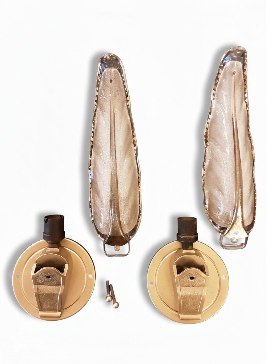 Art Deco 1930 Paire d’appliques murales palmes feuilles verre metal lampe art déco luminaire -photo-5