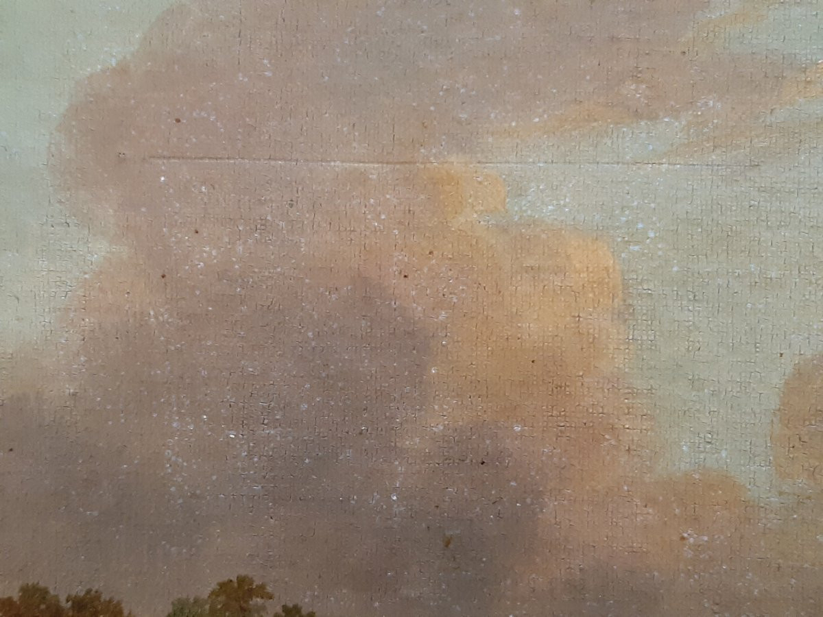 HST Scène bucolique animée XVIII°/XIX° signé Delaplace Campagne Ferme Personnages Animaux-photo-3