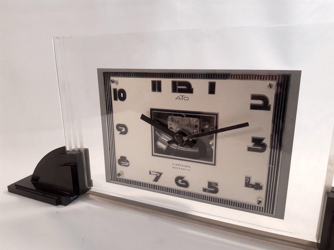 ATO Pendule Art Deco 1930 Horloge Electrique Signée LÉON HATOT Grande Taille-photo-3