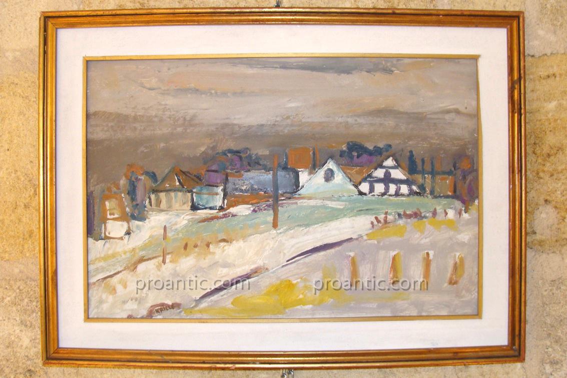 Krillé Jean - Snowy Swiss Village Landscape - Oil On Panel Painting-photo-2