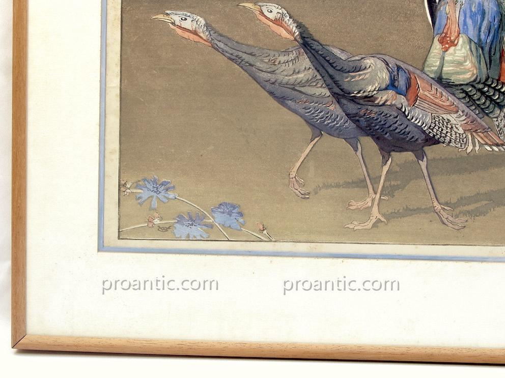William Giles 1872-1939 The Passing Show Woodblock Print 1920 1930 Bird Turkey Turkeys-photo-4