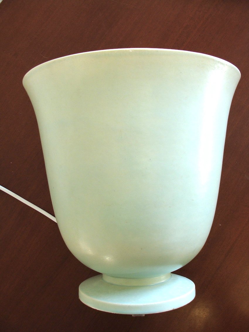 Lampe Art Deco 1930 Céramique Celadon Lampe Cornet Vasque Signee Tp Pt Art Déco-photo-4