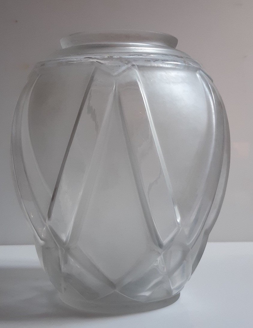 Hunebelle - Vase Art Deco 1930 Verrerie Géométrique Moderniste Signé