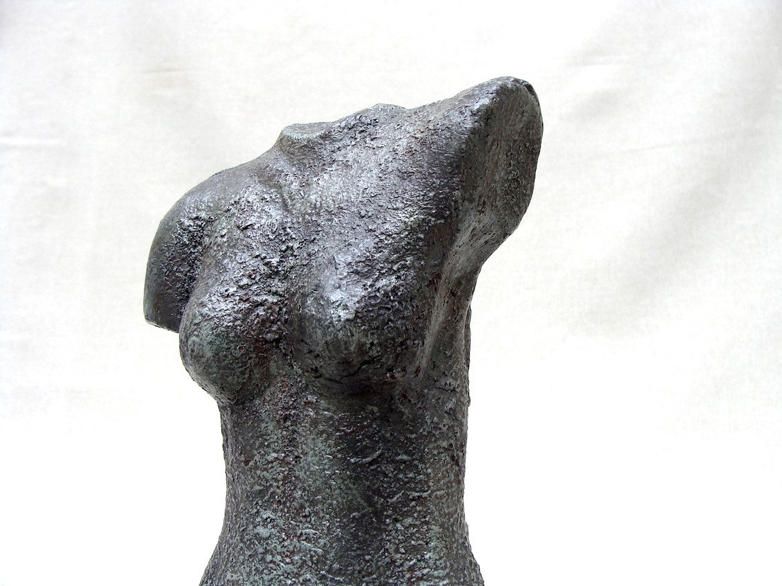 Sculpture Art Deco 1930 Femme Terre Cuite Patine Corps Buste Torse Nu Féminin-photo-3