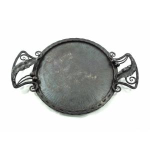 Plateau Art Deco 1925 1930 Fer Forgé Gauthier Plateau Rond Art Déco Wrought Iron Tray