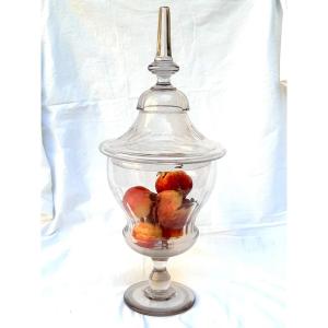 62 Cm! Large Napoleon III Crystal Charger Drageoir On Foot Covered Pot Pharmacy Sweets 19 Th